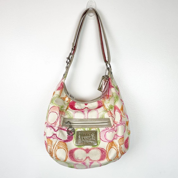 Coach Handbags - Vintage Coach Poppy Scribble Logo Signature Hobo Style Purse Hand Bag